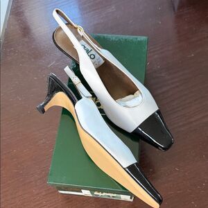 New Galo Black and White cap toe Slingback Heels 8.5